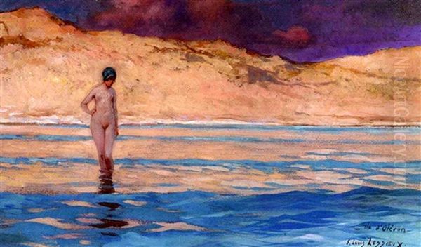 A Young Beauty Paddling By The Dunes, The Ile D'oleron Oil Painting by Ernest-Louis Lessieux