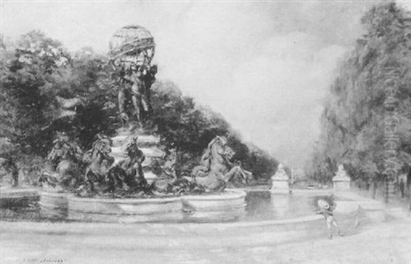 La Fontaine Et Les Jardins De L'observatoire A Paris Oil Painting by Ernest-Louis Lessieux