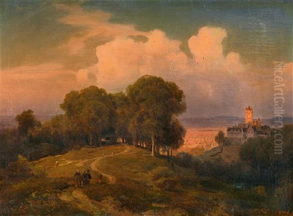 Evening Mood With A Castle Oil Painting by Karl Friedrich Lessing