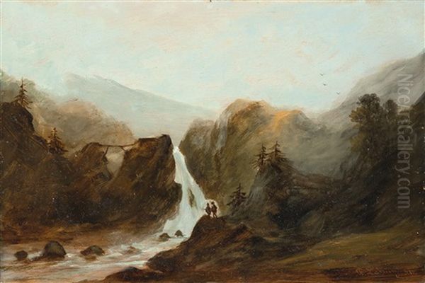 Berglandschaft Mit Wasserfall Oil Painting by Karl Friedrich Lessing