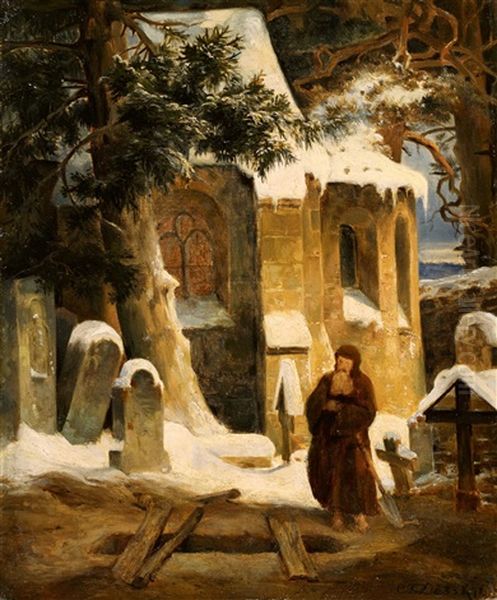 Studie Zu Dem Gemalde Klosterfriedhof Im Schnee Oil Painting by Karl Friedrich Lessing