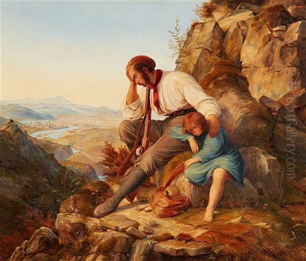 Der Rauber Und Sein Kind Oil Painting by Karl Friedrich Lessing