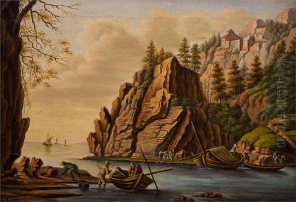 Mosel-landschaft Mit Burg Oil Painting by Karl Friedrich Lessing