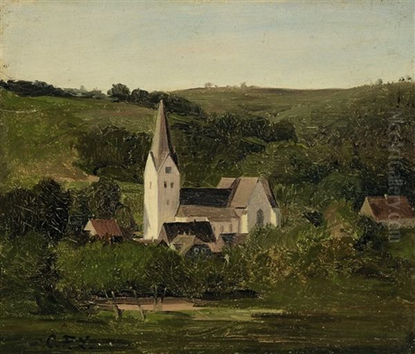 Landschaft Mit Kirche Oil Painting by Karl Friedrich Lessing