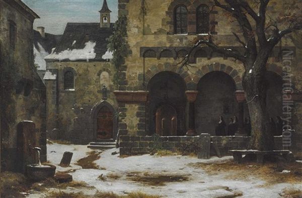 Winterlicher Klostergang Mit Nonnen Oil Painting by Karl Friedrich Lessing