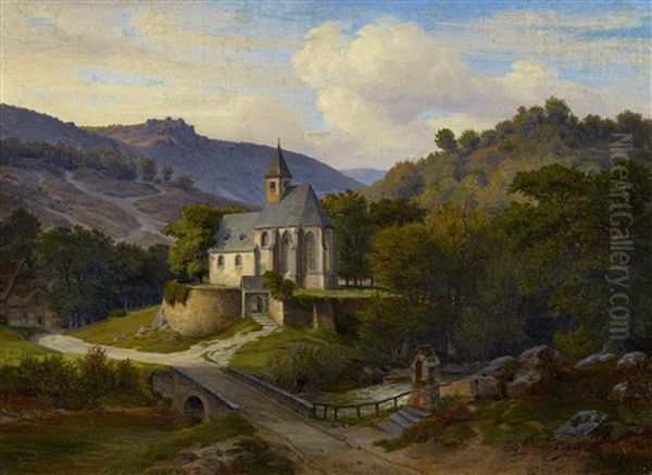 Gotische Kapelle Im Tal Oil Painting by Karl Friedrich Lessing