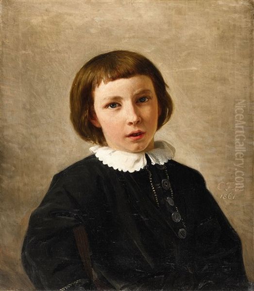 Conrad Lessing, The Artist's Son At Age Nine Oil Painting by Karl Friedrich Lessing