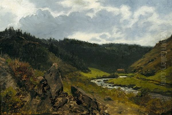 Bachlauf In Der Eifel Oil Painting by Karl Friedrich Lessing