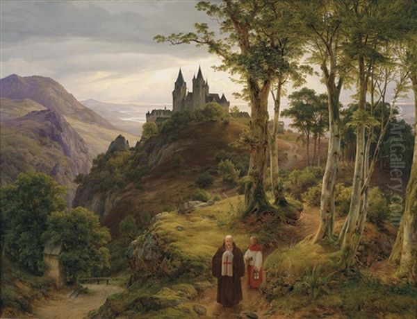 Romantische Landschaft Mit Klosteranlage Oil Painting by Karl Friedrich Lessing