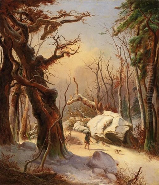 Winterlandschaft Mit Jager Oil Painting by Karl Friedrich Lessing