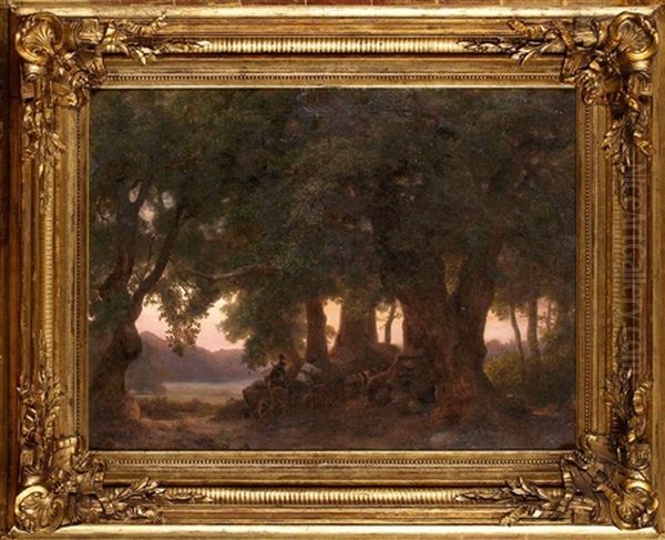 Abendlicher Eichenwald Mit Wilderer-fuhrwerk Oil Painting by Karl Friedrich Lessing