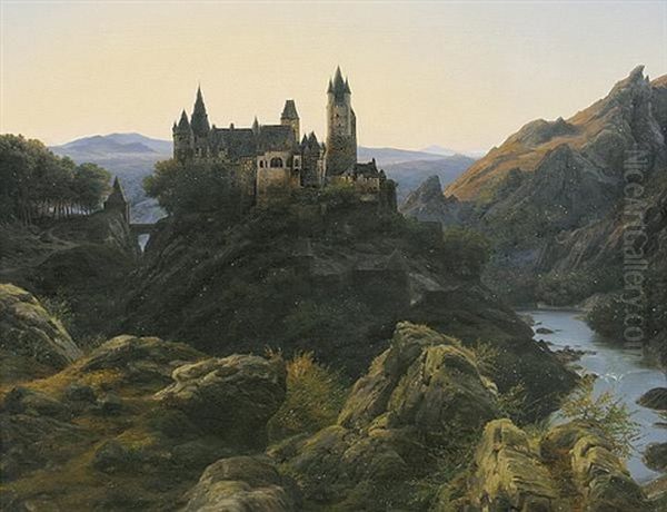 Landschaft Mit Burg (burresheim Bei Mayen In Der Eifel?) by Karl Friedrich Lessing