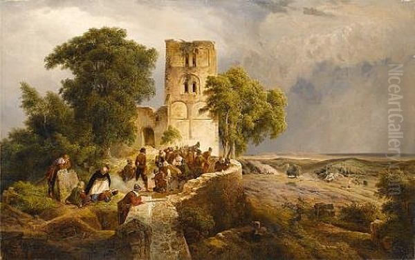 Awaiting The Attack Oil Painting by Karl Friedrich Lessing