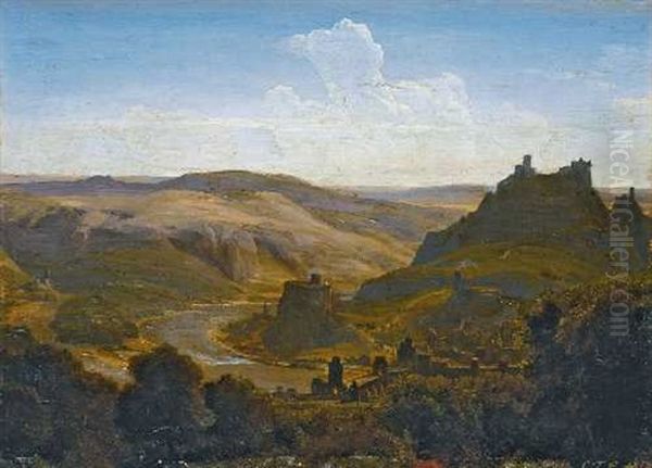 Flusslandschaft Mit Burgen Und Einer Befestigten Stadt Oil Painting by Karl Friedrich Lessing