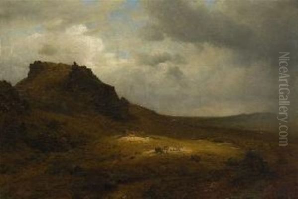 Felslandschaft Mit Ruine (im Harz?) Oil Painting by Karl Friedrich Lessing