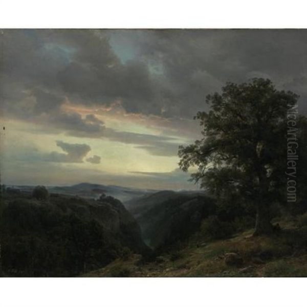 Sunrise On Hartz Mountain Oil Painting by Karl Friedrich Lessing