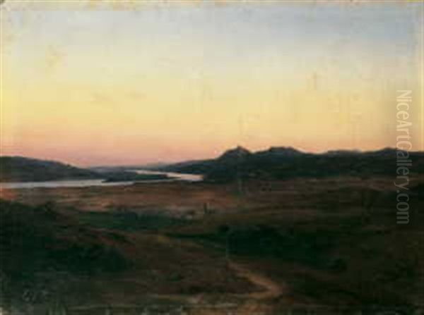 Am Rhein Zwischen Koblenz Und Bonn. Blick Rheinabwarts Auf Das Siebengebirge Und Den Rolandsbogen by Karl Friedrich Lessing