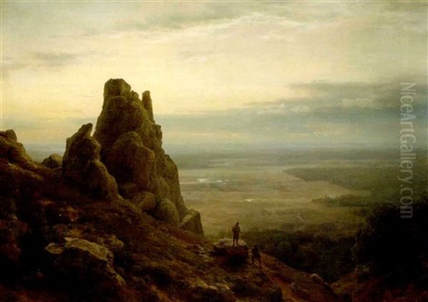 Blick Von Einer Felsigen Anhohe In Eine Weite Landschaft Oil Painting by Karl Friedrich Lessing