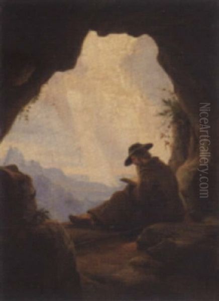 The Hermit (der Einsiedler) Oil Painting by Karl Friedrich Lessing