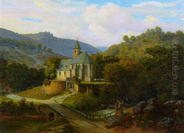 Gotische Waldkapelle In Einem Gebirgstal Oil Painting by Karl Friedrich Lessing