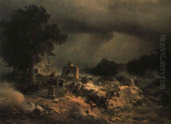 Kampfszene Aus Dem Dreisigjahrigen Krieg Oil Painting by Karl Friedrich Lessing