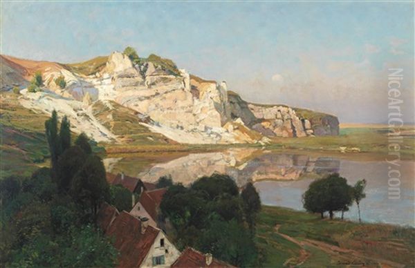 Rocky Peaks On The Neuhofer Teich (on The Harz) Oil Painting by Konrad Ludwig Lessing