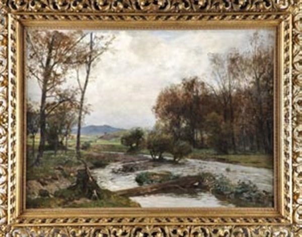 Landschaft Mit Baumbestandenen Bachlauf Oil Painting by Konrad Ludwig Lessing