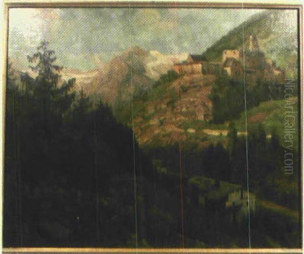 Gebirgslandschaft Mit Burg Oil Painting by Konrad Ludwig Lessing