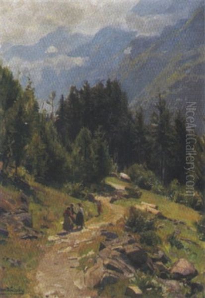 Spaziergang In Den Dolomiten, Tirol Oil Painting by Konrad Ludwig Lessing