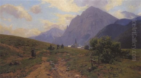 Am Weg Zur Kirche Oil Painting by Konrad Ludwig Lessing