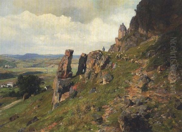 Felsenlandschaft Mit Schafherde (frankische Schweiz?) Oil Painting by Konrad Ludwig Lessing