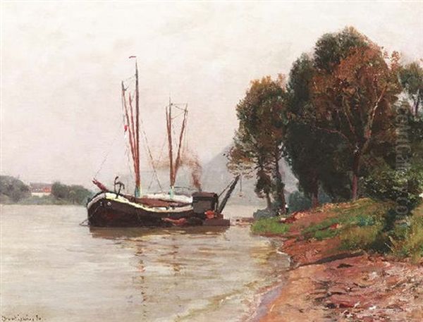 Schleppdampfer Bei Bad Honnef Am Rhein Oil Painting by Konrad Ludwig Lessing