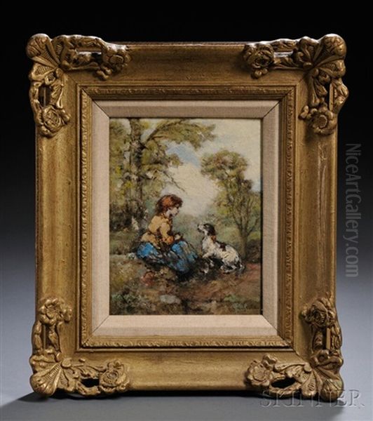 Bucolic Figural Landscape Oil Painting by Emile Lessore