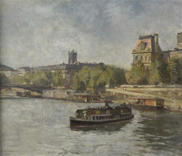 L'hotel De Ville Vu Des Quais De Seine Oil Painting by Henri-Emile Lessore