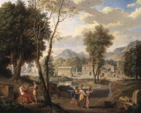 Baumbestandene Landschaft Mit Figuren Im Vordergrund Oil Painting by Pierre-Etienne Lesueur