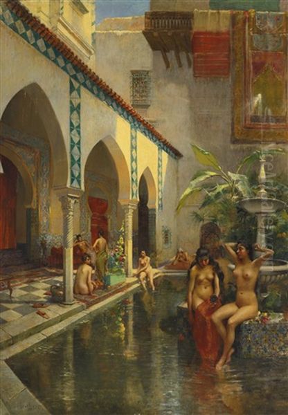 An Exotic Courtyard Oil Painting by Henri Victor Lesur