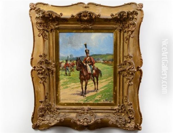 Soldier On Horseback Oil Painting by Henri Victor Lesur