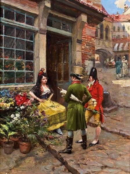 Die Blumenverkauferin Oil Painting by Henri Victor Lesur