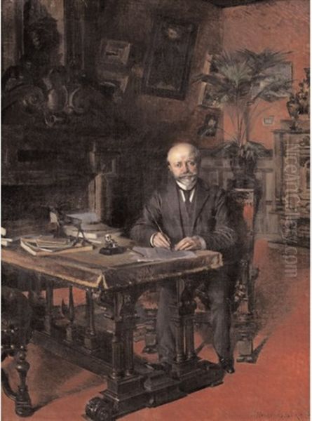 Portrait D'homme A Son Bureau Oil Painting by Henri Victor Lesur