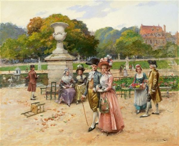 Ein Nachmittag Im Park (versailles?) Oil Painting by Henri Victor Lesur