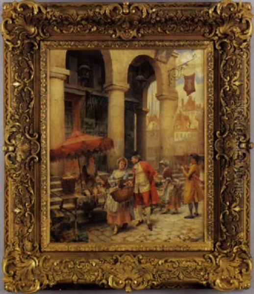 Market Scene Oil Painting by Henri Victor Lesur