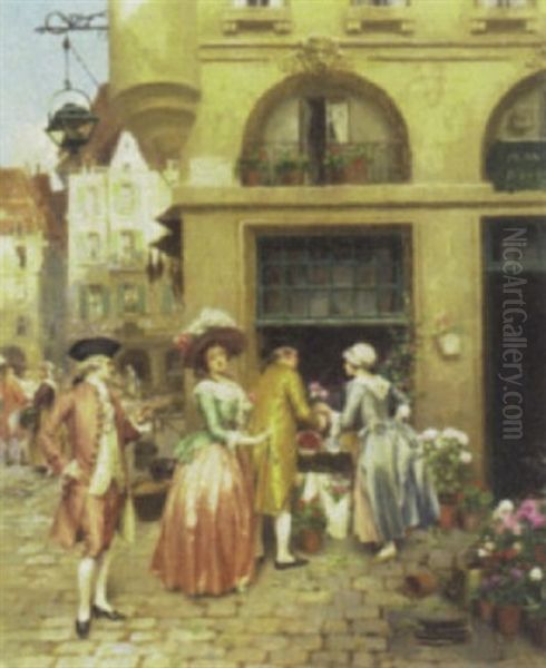 Parisian Flower Market Oil Painting by Henri Victor Lesur