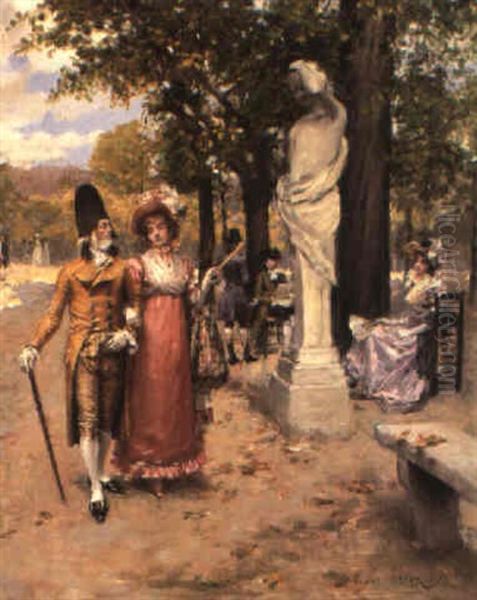 A Stroll In The Park Oil Painting by Henri Victor Lesur