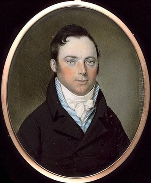 A Gentleman, Wearing Brown Coat, Blue And White Striped Waistcoat And Tied White Stock Oil Painting by Walter Stephens Lethbridge