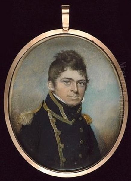 Abraham Mills-hawkins Rn (1784-1857), Wearing Naval Uniform, Blue Coat With Gold Trim And Epaulettes Oil Painting by Walter Stephens Lethbridge