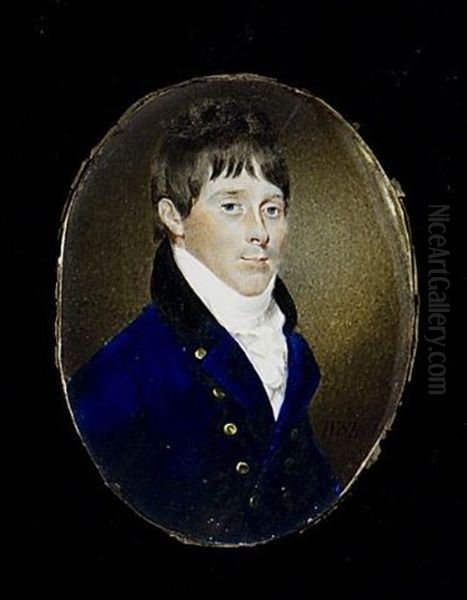 John Jackson (1772-1806), Wearing Blue Coat With Black Collar, White Waistcoat, Frilled Chemise And Stock Oil Painting by Walter Stephens Lethbridge