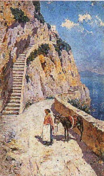 Capri, Isolana Con Somarello Oil Painting by Antonino Leto