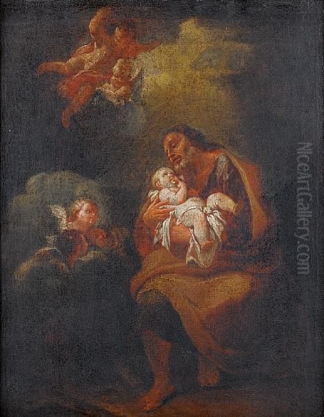 Saint Joseph With The Christ Child Oil Painting by Federico Bencovich