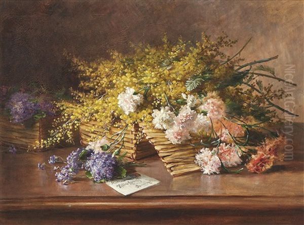 Wildblumen In Einem Korb Mit Einem Brief Oil Painting by Louis Letsch