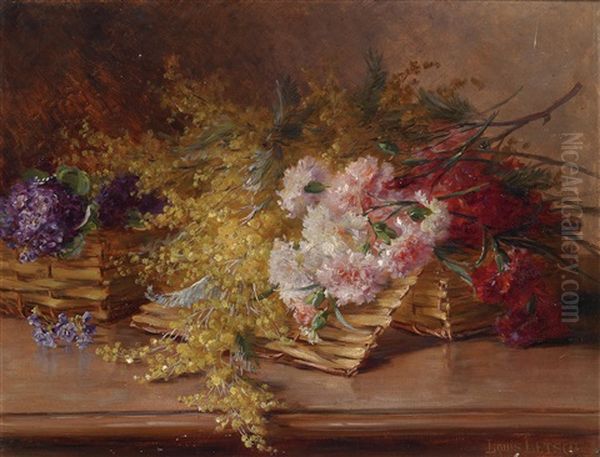 Weidenkorb Mit Nelken, Mimosen Und Veilchen Oil Painting by Louis Letsch